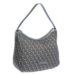 Pre Owned Dkny Grey Signature Canvas and Patent Leather Hobo