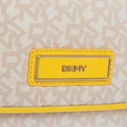 DKNY Beige/Yellow Signature Canvas and Leather Flap Top Handle Bag