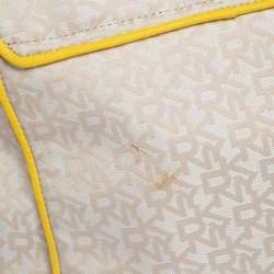 Pre Owned DKNY Beige/Yellow Signature Canvas and Leather Flap Top Handle Bag