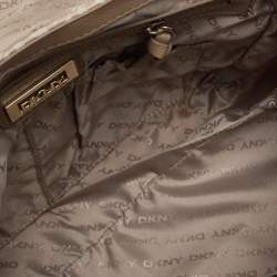 Pre Owned DKNY Beige/Yellow Signature Canvas and Leather Flap Top Handle Bag