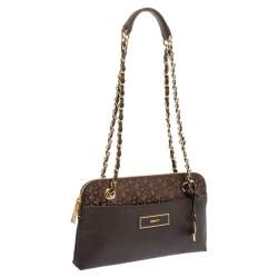 Dkny Brown Signature Canvas and Leather Chain Shoulder Bag