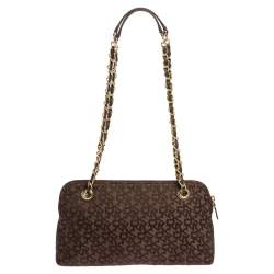 Dkny Brown Signature Canvas and Leather Chain Shoulder Bag