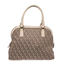 Pre Owned Dkny Beige/Brown Signature Canvas and Leather Satchel