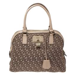 Pre Owned Dkny Beige/Brown Signature Canvas and Leather Satchel