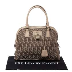 Pre Owned Dkny Beige/Brown Signature Canvas and Leather Satchel