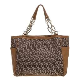 Dkny Beige/Tan Signature Canvas and Leather Tote