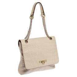 مملوكة مسبقًا حقيبة كتف دي كيه إن واي قلاب جلد نقشة التمساح أبيض