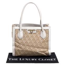Pre Owned DKNY Beige Signature Canvas and Leather Zip Tote