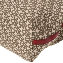 Pre Owned Dkny Beige/Red Signature Canvas and Leather Zip Tote