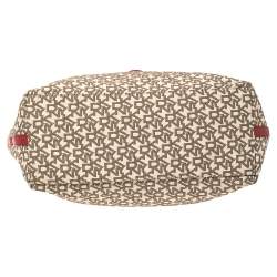 Pre Owned Dkny Beige/Red Signature Canvas and Leather Zip Tote