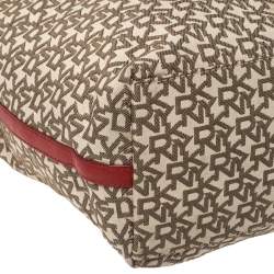 Pre Owned Dkny Beige/Red Signature Canvas and Leather Zip Tote