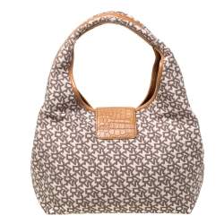 Pre Owned Dkny Beige/Brown Signature Canvas and Leather Shoulder Bag