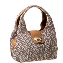 Pre Owned Dkny Beige/Brown Signature Canvas and Leather Shoulder Bag