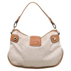 Pre Owned حقيبة دي كي إن واي كانفاس وجلد بيج/بني فاتح بالشعار