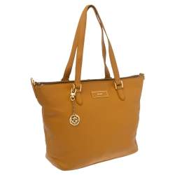 Pre Owned Dkny Mustard Leather Zip Tote