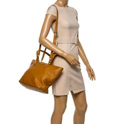 Pre Owned Dkny Mustard Leather Zip Tote