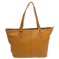 Pre Owned Dkny Mustard Leather Zip Tote