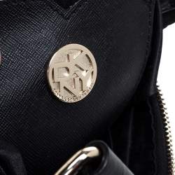 Dkny Black Signature Canvas and Croc Embossed Leather Buckle Hobo