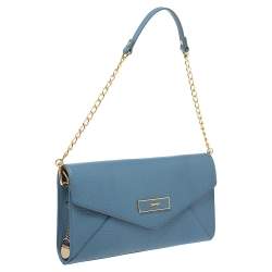 مملوكة مسبقًا Dkny Blue Croc Embossed Leather Chain Shoulder Bag