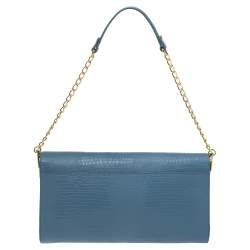 مملوكة مسبقًا Dkny Blue Croc Embossed Leather Chain Shoulder Bag