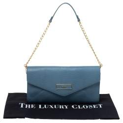 مملوكة مسبقًا Dkny Blue Croc Embossed Leather Chain Shoulder Bag