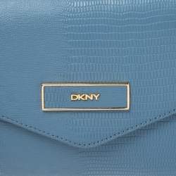 مملوكة مسبقًا Dkny Blue Croc Embossed Leather Chain Shoulder Bag