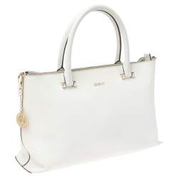 Pre Owned DKNY White Leather Bryant Park Zip Tote