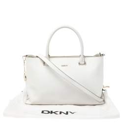 Pre Owned DKNY White Leather Bryant Park Zip Tote