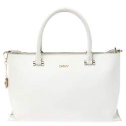 Pre Owned DKNY White Leather Bryant Park Zip Tote