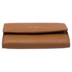 Pre Owned Dkny Tan Leather Flap Card Holder