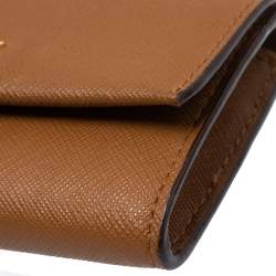 Pre Owned Dkny Tan Leather Flap Card Holder