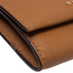Pre Owned Dkny Tan Leather Flap Card Holder