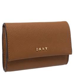 Pre Owned Dkny Tan Leather Flap Card Holder