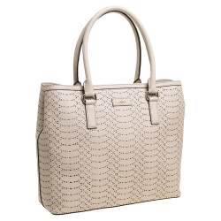 مملوكة مسبقًا DKNY Light Beige Perforated Leather Tote