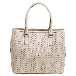مملوكة مسبقًا DKNY Light Beige Perforated Leather Tote