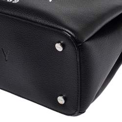 Pre Owned Dkny Black Embroidered Logo Leather Hutton Satchel