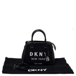 Pre Owned Dkny Black Embroidered Logo Leather Hutton Satchel