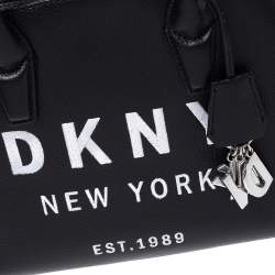 Pre Owned Dkny Black Embroidered Logo Leather Hutton Satchel