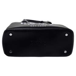 Pre Owned Dkny Black Embroidered Logo Leather Hutton Satchel