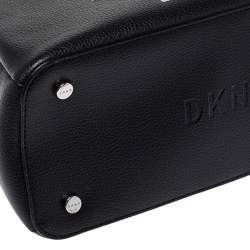 Pre Owned Dkny Black Embroidered Logo Leather Hutton Satchel