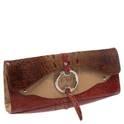 Pre Owned Dkny Muticolor Croc Embossed Leather Clutch