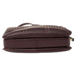 Pre Owned حقيبة كتف دي كي إن واي جلد عنابي دامكن مرصعة