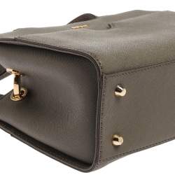 Pre Owned Dkny Khaki Green Leather Front Pocket Satchel 