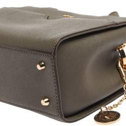 Pre Owned Dkny Khaki Green Leather Front Pocket Satchel 