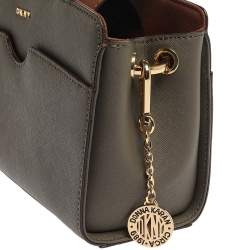 Pre Owned Dkny Khaki Green Leather Front Pocket Satchel 