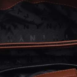 Pre Owned Dkny Khaki Green Leather Front Pocket Satchel 