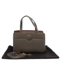 Pre Owned Dkny Khaki Green Leather Front Pocket Satchel 