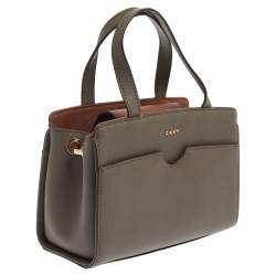 Pre Owned Dkny Khaki Green Leather Front Pocket Satchel 