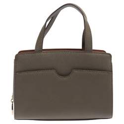 Pre Owned Dkny Khaki Green Leather Front Pocket Satchel 