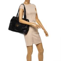 Pre Owned Dkny Black Leather Turnlock Pocket Tote